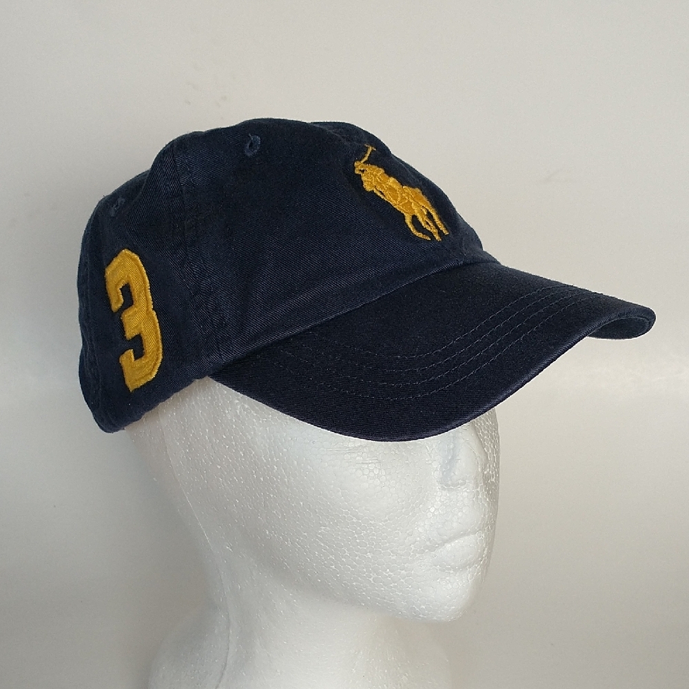 Polo by Ralph Lauren Big Pony Cotton Kids Navy Blue Hat with Yellow Logo